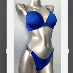 Victoria's Secret Swim Bikini Set Push Up top & bottom Logo Shine Strap 36C/M